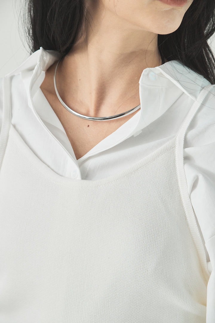 [SET]ニットキャミ付きシャツ+刺繡テープラインパンツ(2set)