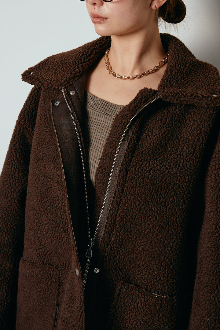 [SET]リバーシブルエコムートンコート+リブナローニットスカート(2set)