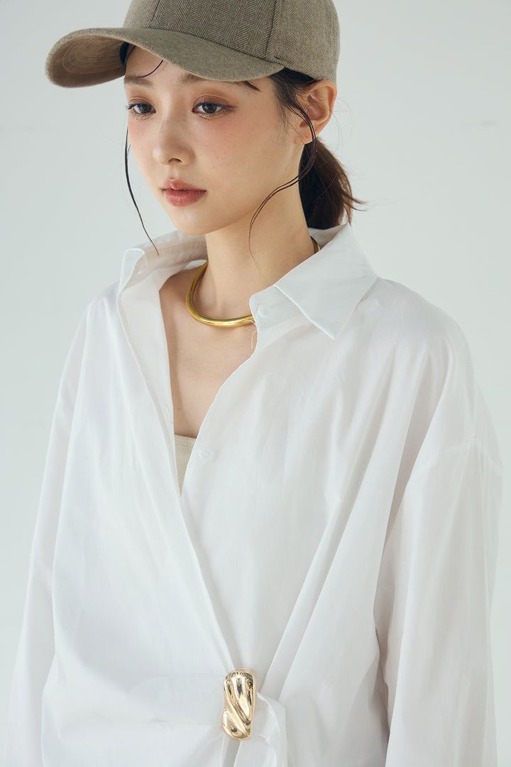 [SET]サイド留め具デザインシャツ+ストライプ柄トラックイージーパンツ(2set)