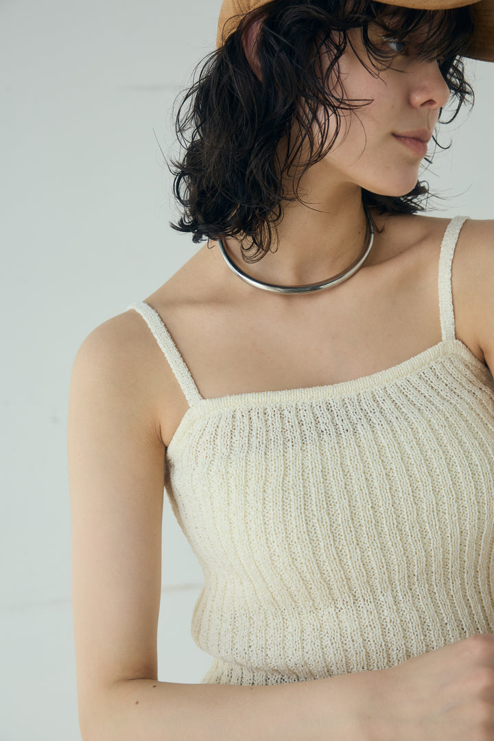 [SET]メッシュ編みビスチェセットVネックプルオーバー+カラーデニムタックカーブパンツ(2set)