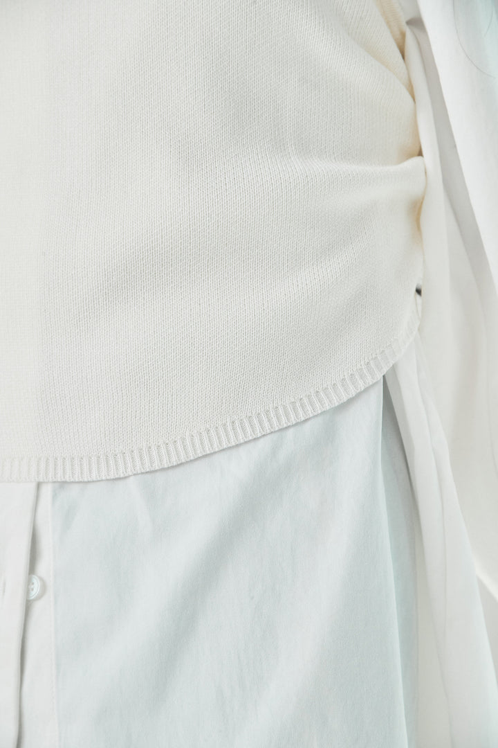 [SET]ニットキャミ付きシャツ+刺繡テープラインパンツ(2set)