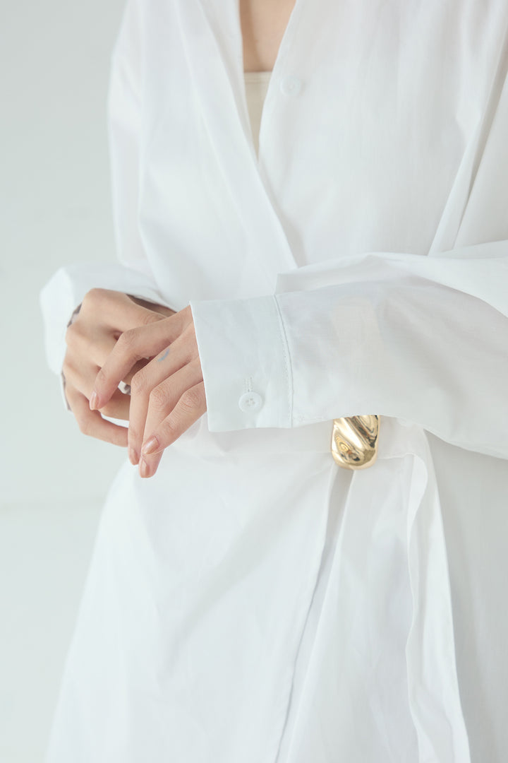 [SET]サイド留め具デザインシャツ+デニムレース付きワイドパンツ(2set)