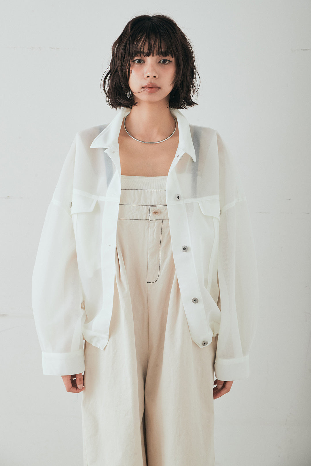 [SET]シアーダンボールサイドドロストジャケット+綿ツイルアシメサロペット(2set)