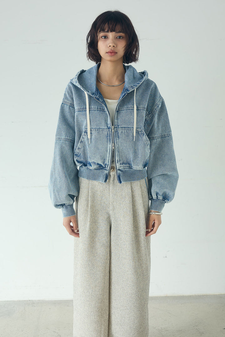 [SET]デニムダブルジップパーカーブルゾン+デニムタックカーブパンツ(2set)