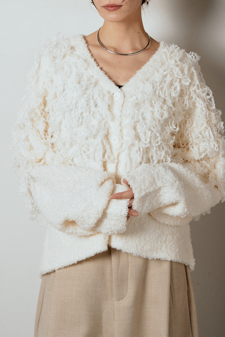 ループ編みVネックニットカーディガン