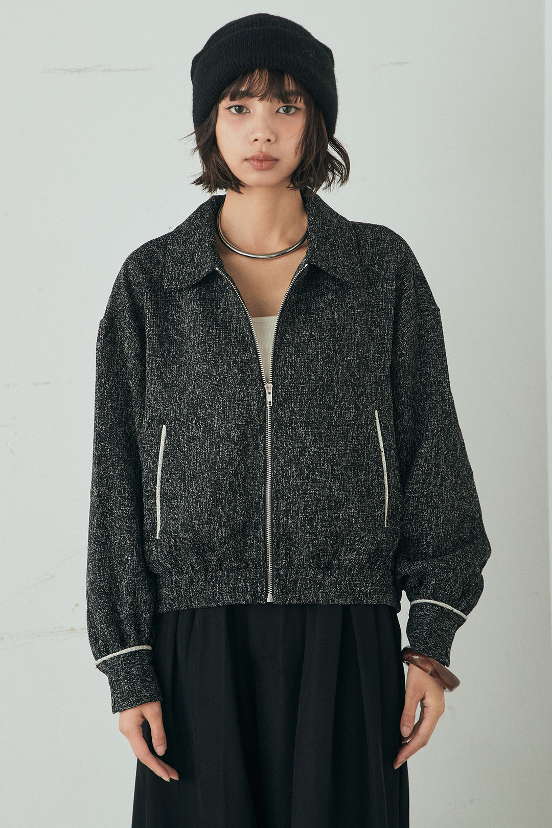 ツイード配色パイピングブルゾン