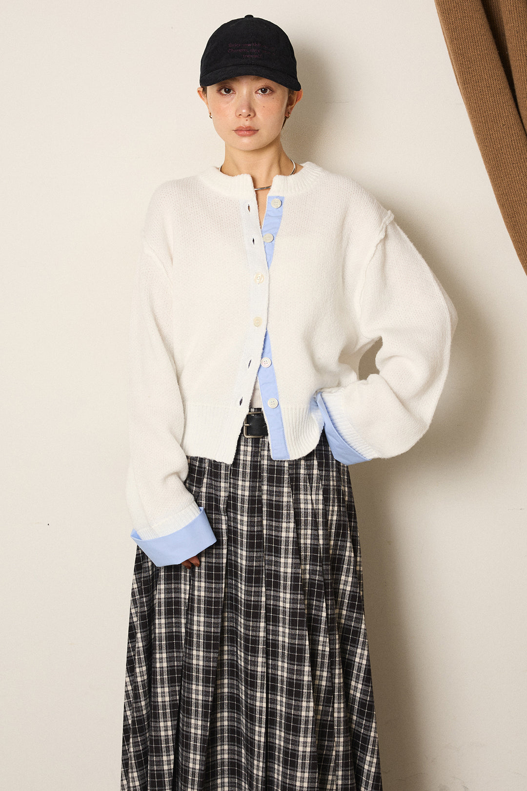 【即納】シャツドッキングニットカーディガン