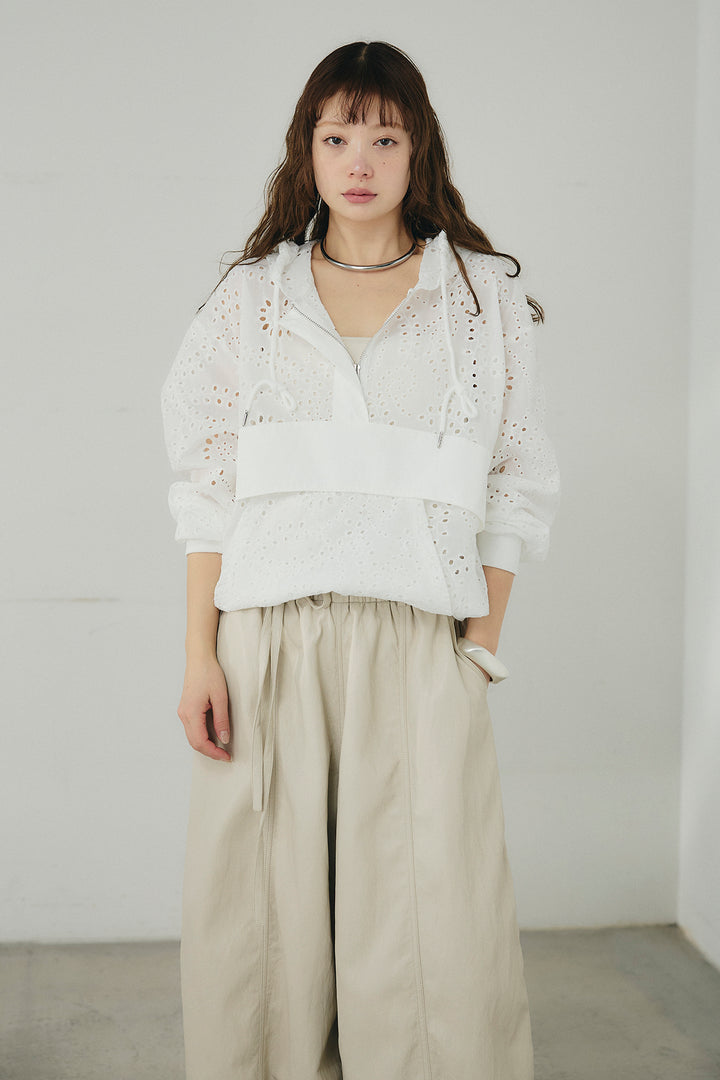 [SET]レースハーフジップアップフーディー+バイアスナローサテンスカート(2set)