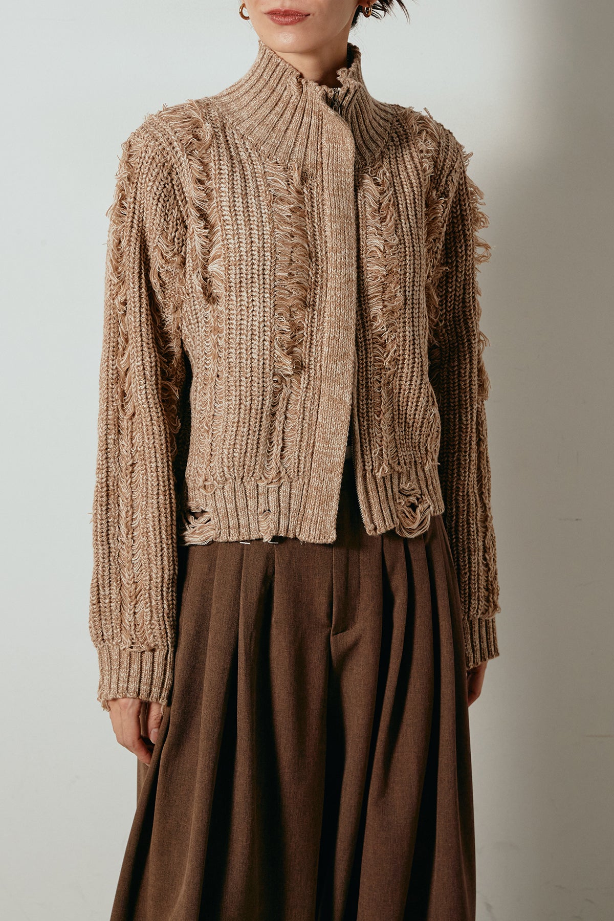 ハンドニットロービングベスト ニットベスト トップス アイボリー ESICA KNIT COLLECTION – ESICA