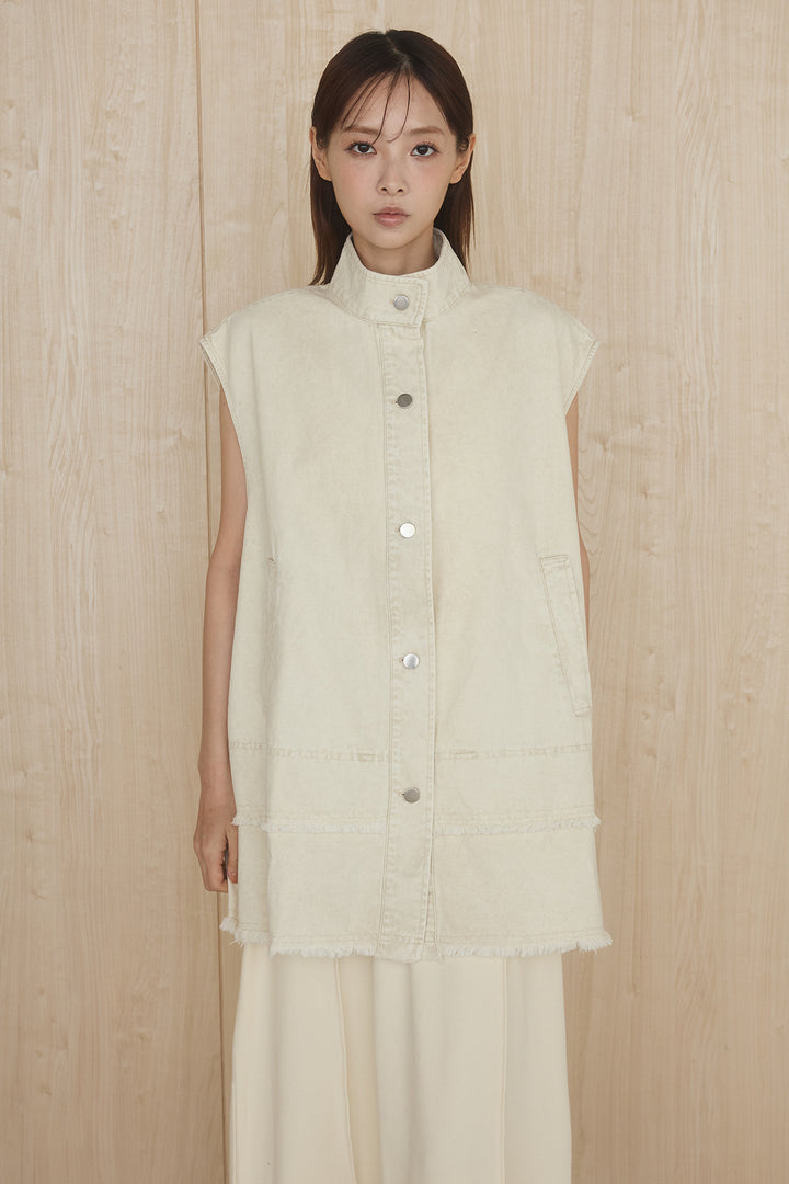 [SET]ケミカルデニムヘムカットオフジレ+ノースリロングワンピース(2set)