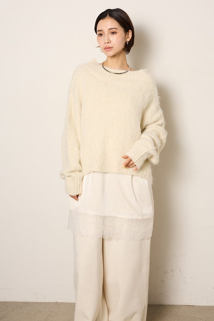 [SET]アルパカタッチオフショルニット+レース切り替えキャミソール+裏起毛スウェットワイドパンツ(3set)