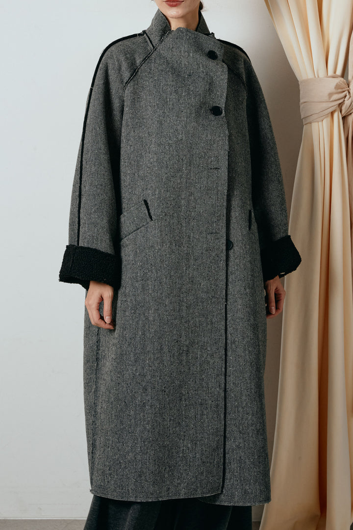 裏地ボアハイネックロングアウター