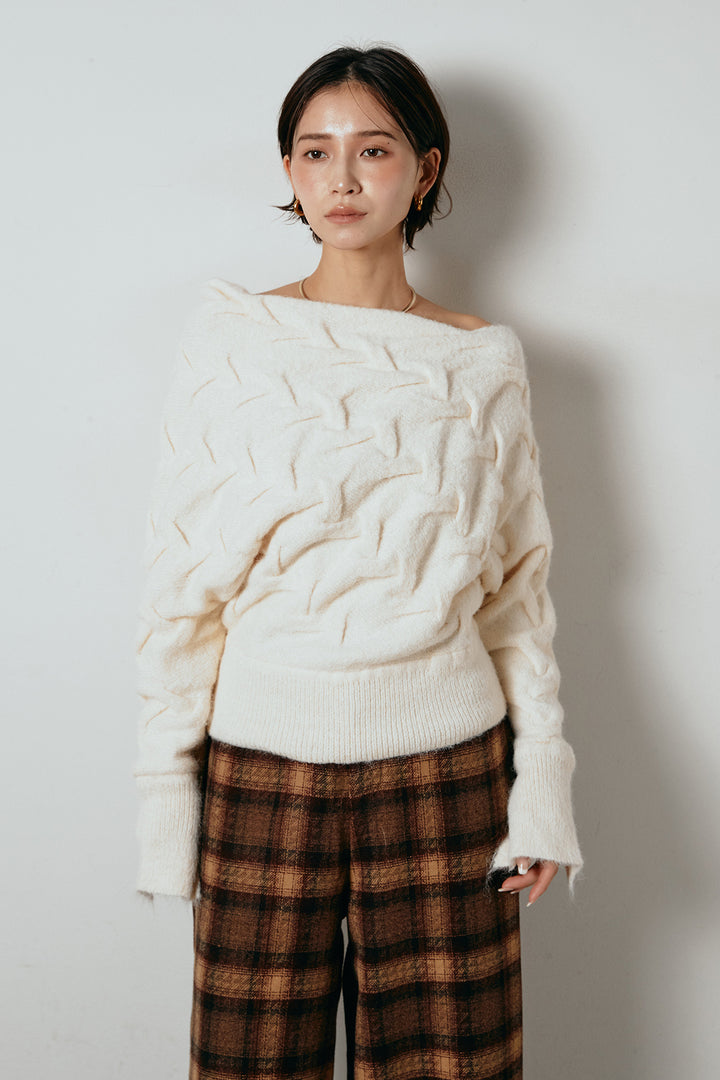 [SET]ボートネックニットトップス+ベルト付きウエストデザインパンツ(2set)