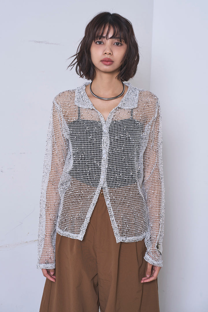 [SET]ネップメッシュポロ襟カーディガン+ラップレイヤードアシンメトリーデザインスカート(2set)