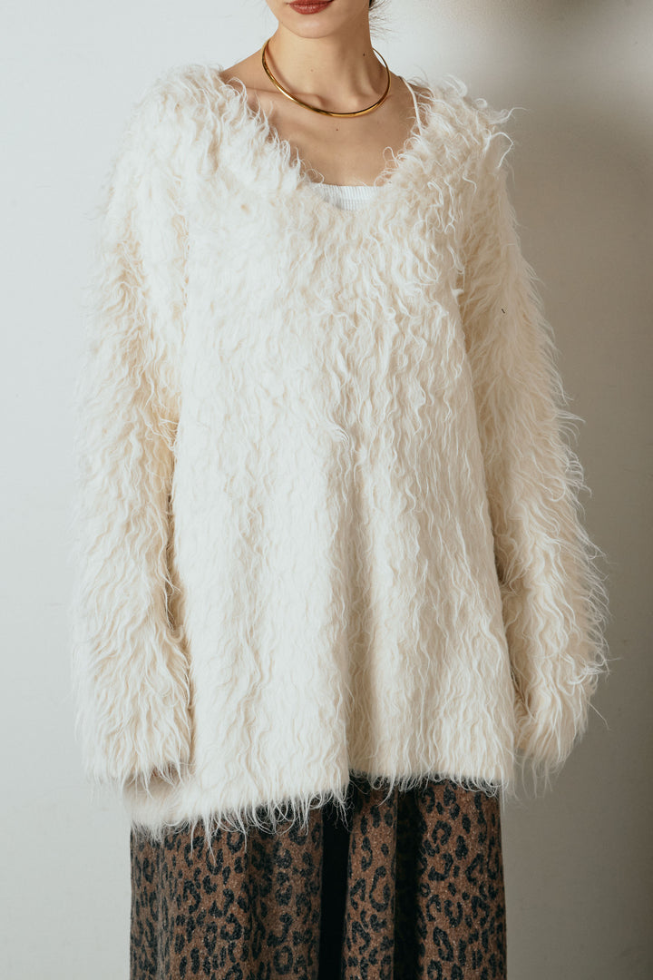 [SET]深Vネックシャギーニットトップス+フラワー刺繍ワイドスカート(2set)