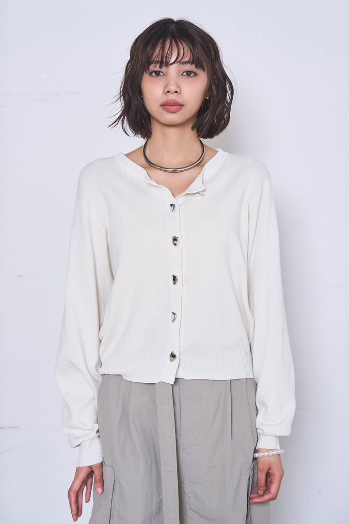 [SET]リサイクルポリニュアンス釦カーデ+ベルトループデザインハイウエストタックパンツ(2set)