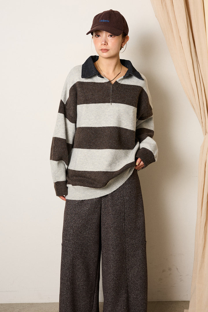 デニムカラーボーダールーズニット