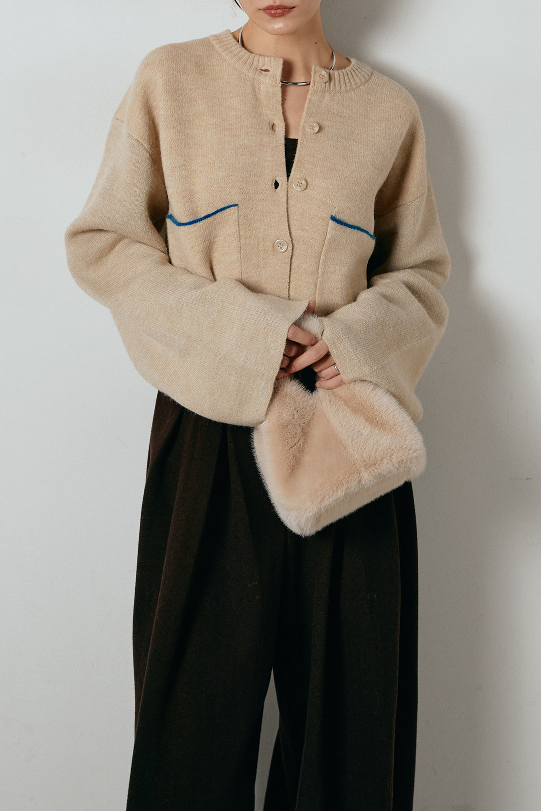 [SET]アルパカタッチダブルフェイスカーディガン+ポーチベルト付きカーブパンツ(2set)