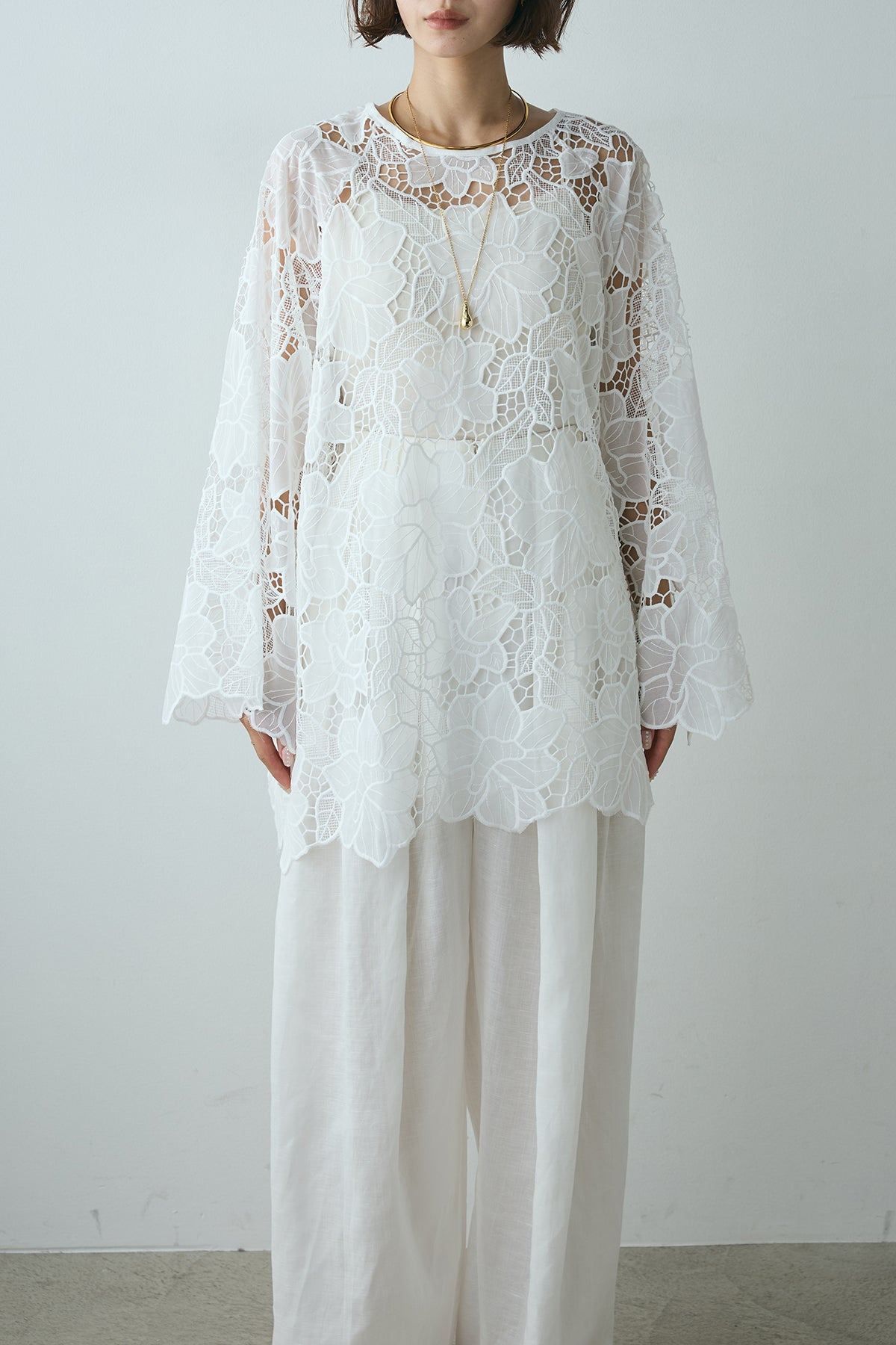 新品☆ダブルスタンダード　スパンレースフレアブラウス DOUBLE STANDARD CLOTHING スパンレースフレアブラウス SET]フラワー