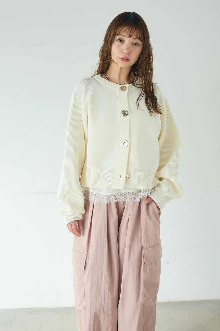 [SET]スポンディッシュBIGボタンクルーネックカーディガン+撥水ジョガーパンツ(2set)