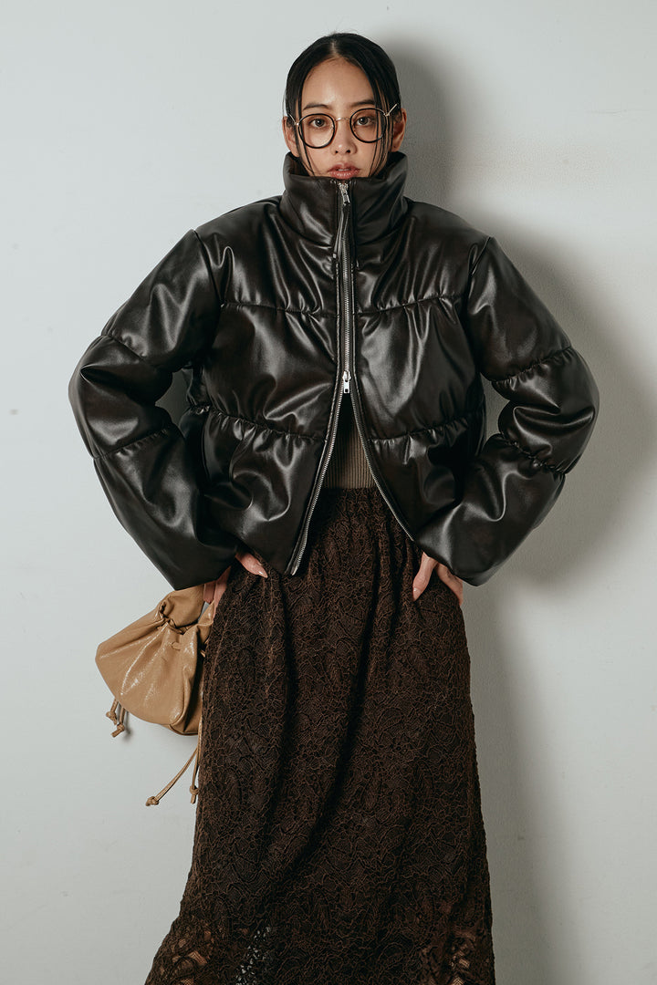 レザーライクWジップスタンドカラー中綿ブルゾン