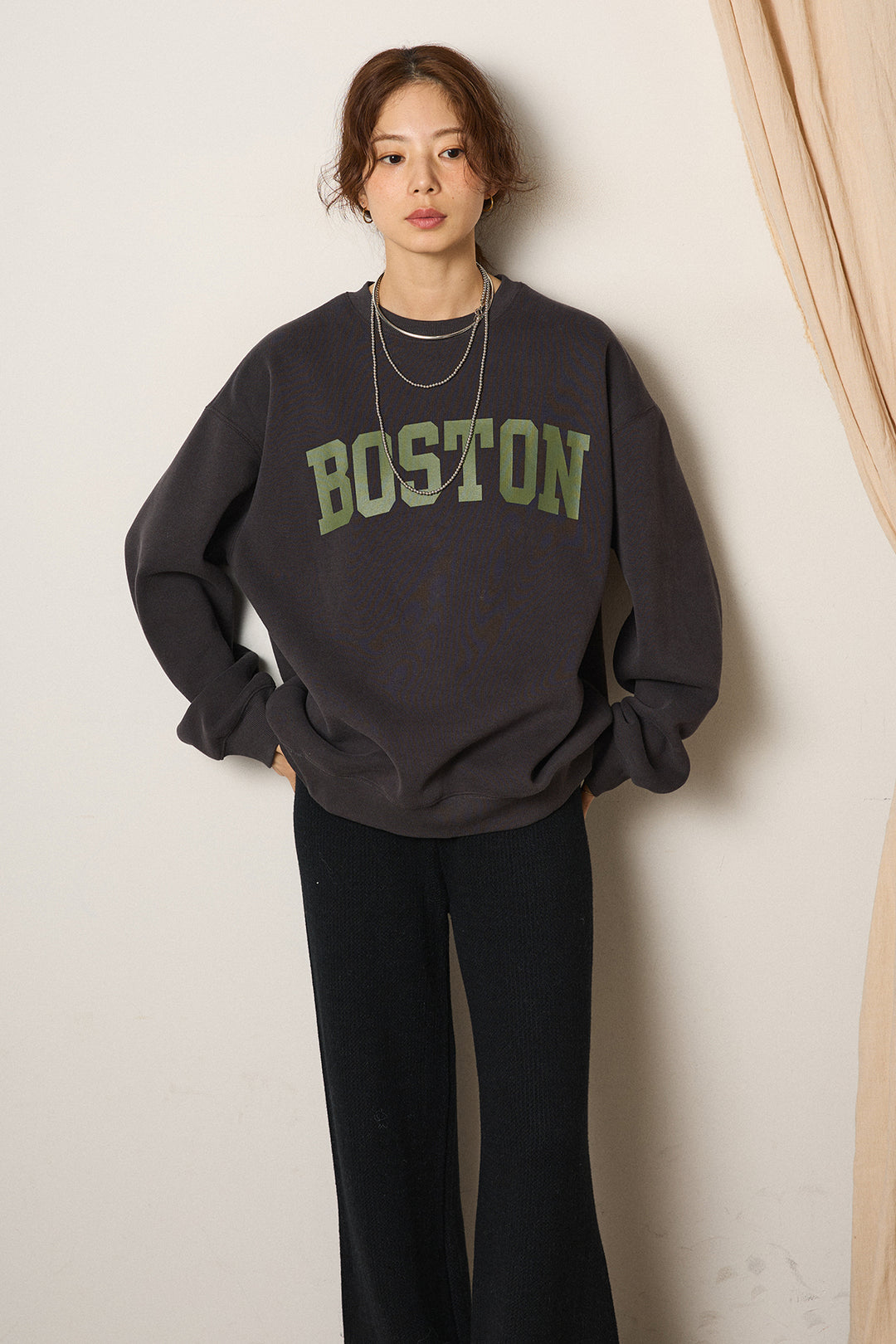 [SET]ロゴデザインルーズスウェット+ワイドリブニットイージーパンツ(2set)