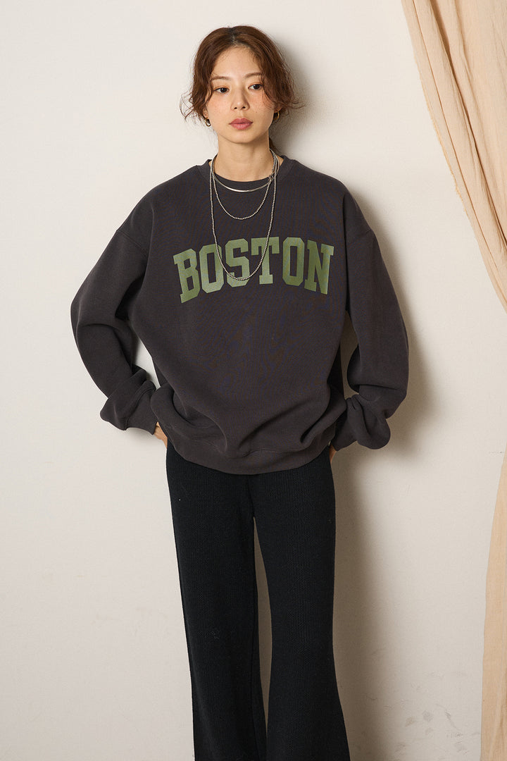 [SET]ロゴデザインルーズスウェット+ワイドリブニットイージーパンツ(2set)