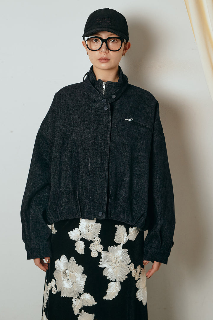 デニム調ハイネックブルゾン