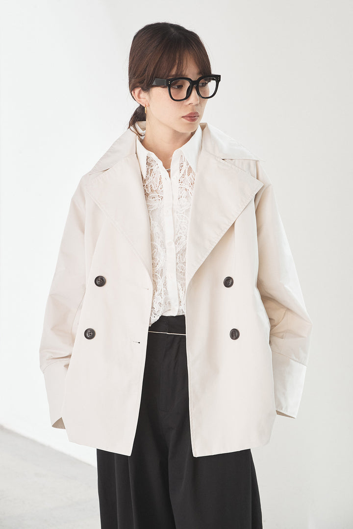 [SET]ナイロントレンチコート+合繊ツイルパイピングタックカーブパンツ+刺繍レースオーバーサイズシャツ(3set)