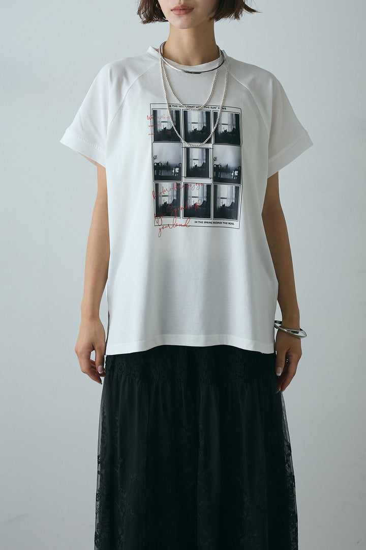 [SET]フォトプリントラグランTシャツ+ミックスレース刺繍スカート(2set)