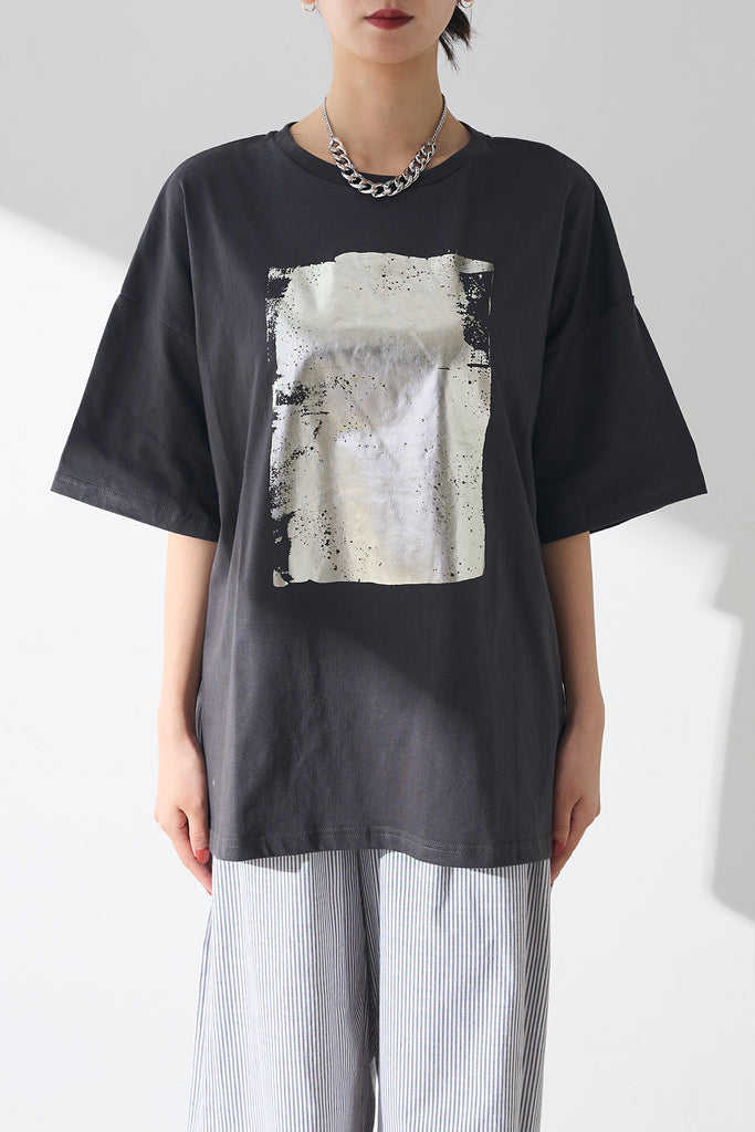 【SALEさん専用】　[SET]箔プリントBIGTシャツ+レイヤードデニム 77-003694-07.jpg
