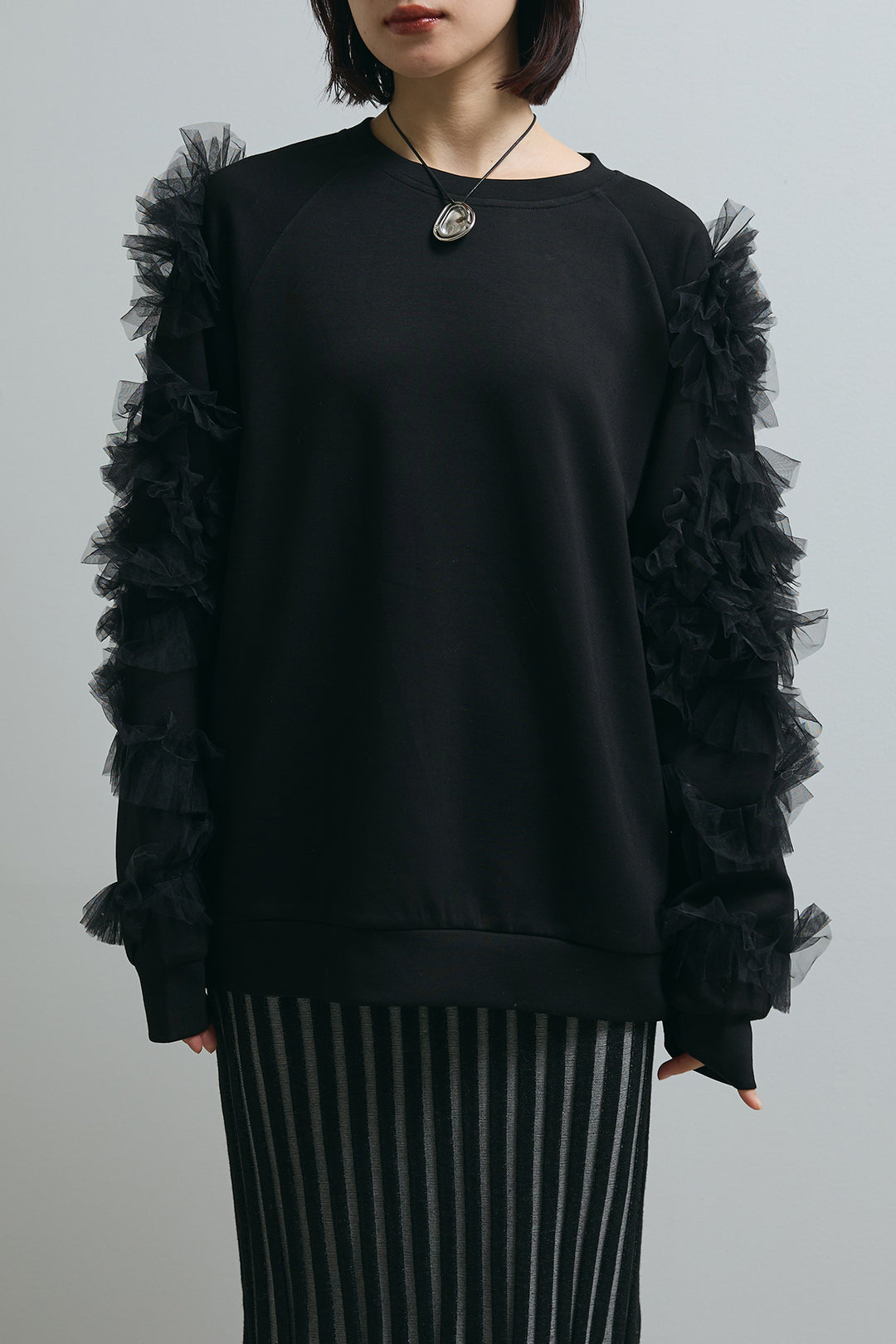 SET]チュールフリルプルオーバー+オリエンタル柄ジャガードデニム 