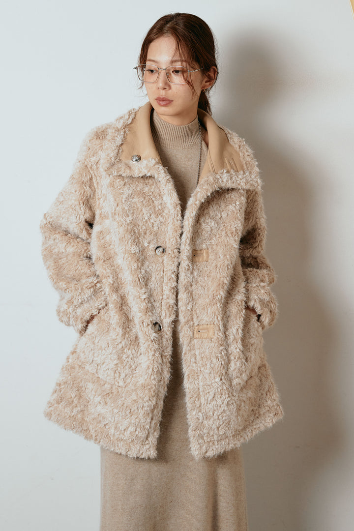 [SET]リバーシブルボアアウター+マルチライン柄リラックスニットパンツ(2set)