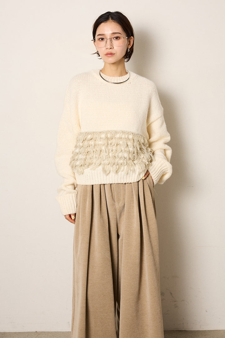 ループ編み切り替えニットプルオーバー