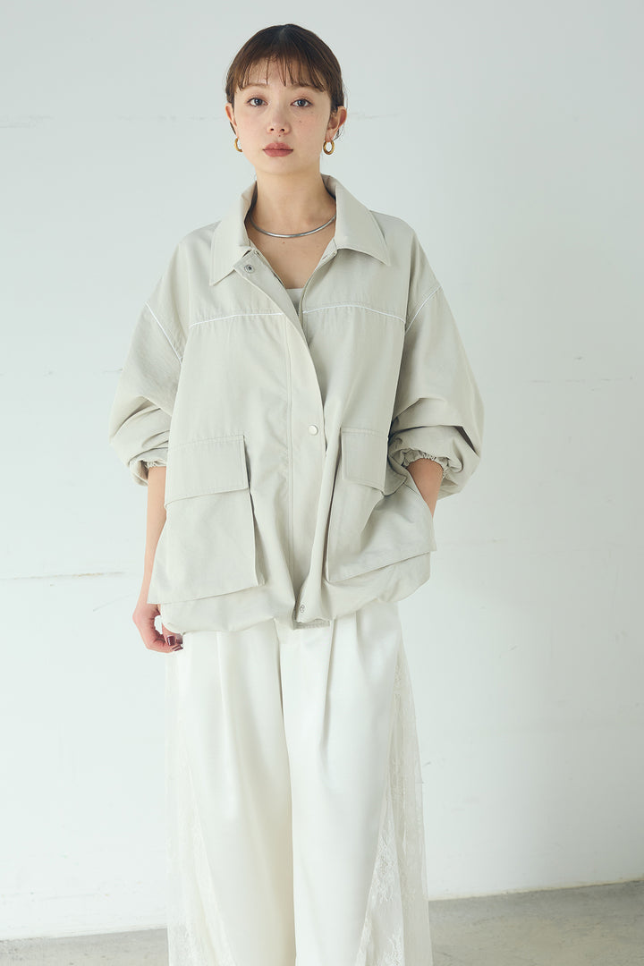 [SET]合繊ツイルバルーンジャケット+サテンレース切り替えタックパンツ(2set)