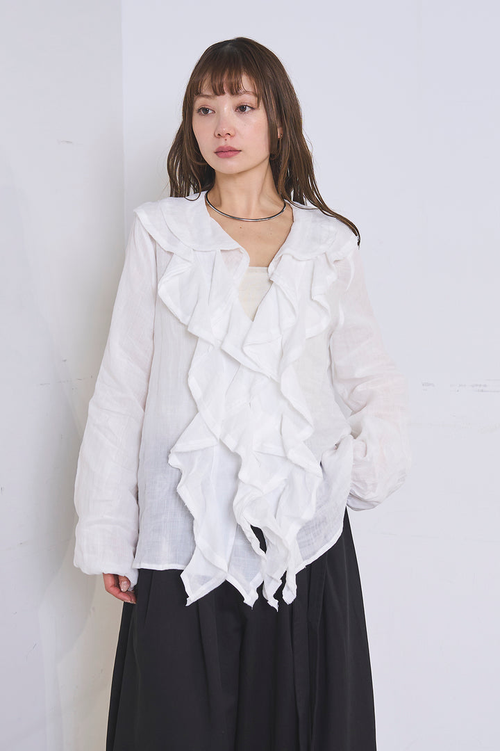 [SET]フリルボタンブラウス+ドライタフタタックバレルパンツ(2set)