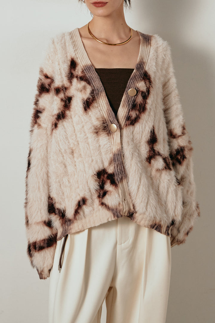 【着回しセット】[SET]タイダイ柄シャギーニットカーディガン+タック入りコーデュロイワイドパンツ+タイダイ柄シャギーニットカーディガン(3set)