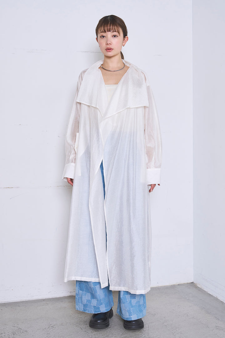 [SET]ロングシアーアウター+パッチワーク風デニムワイドパンツ(2set)