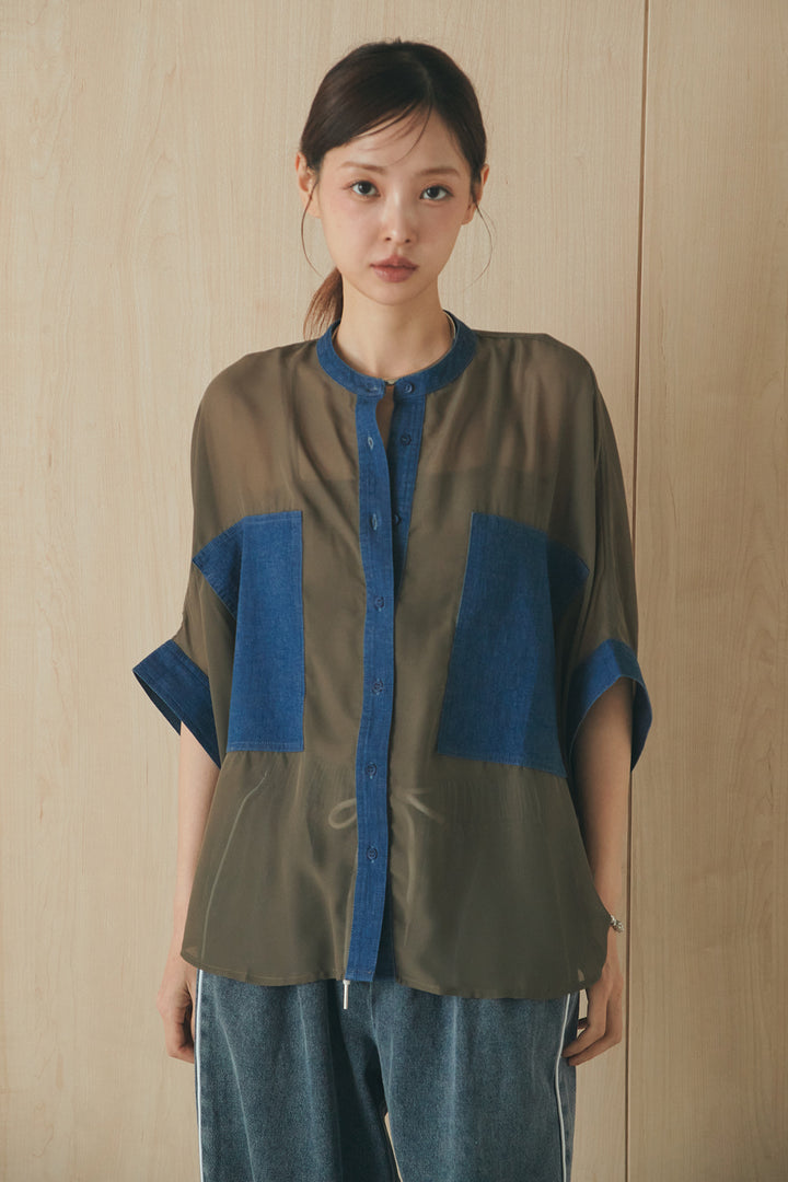 [SET]デニムライクビッグツーポケシアーシャツ+前後2WAYテンセルデニムサロペット(2set)