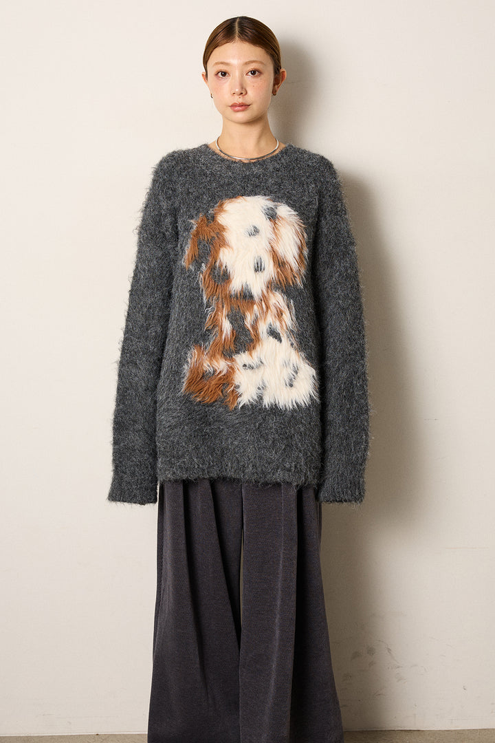 [SET]シャギーニュアンスアニマルニット+ベルトループコーデュロイワイドパンツ(2set)