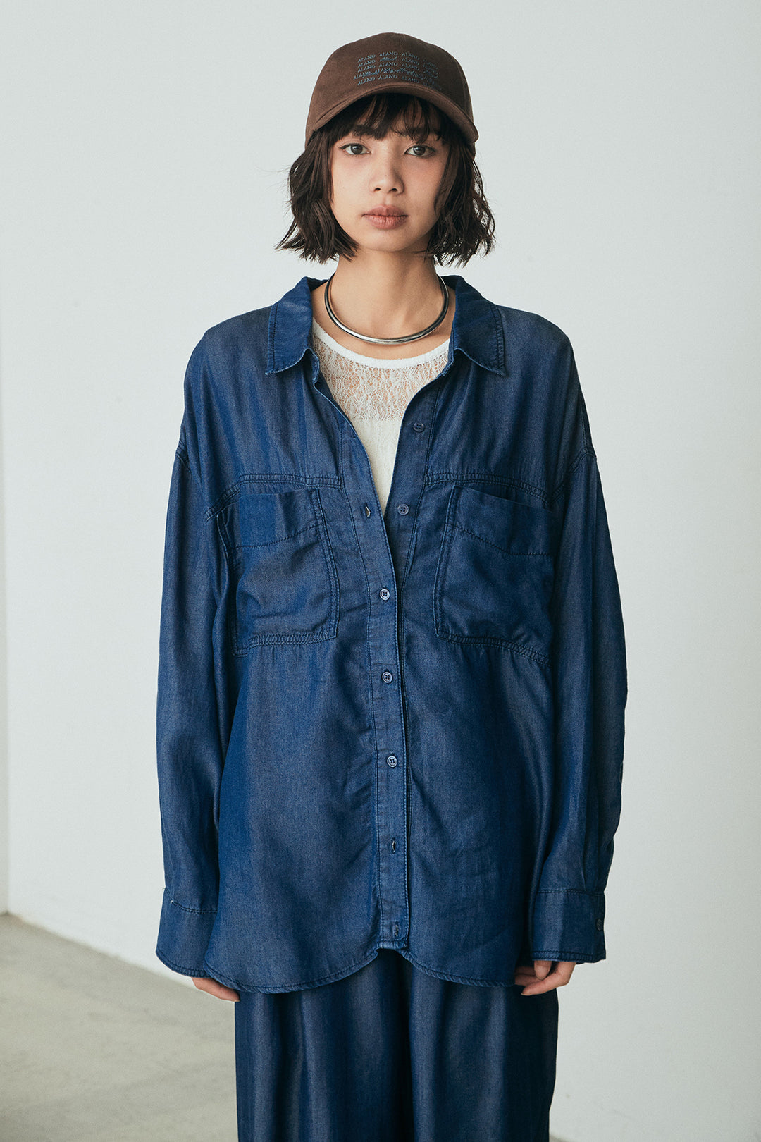 [SET]テンセルデニムシャツ+ラメ刺繍デザインスカート(2set)