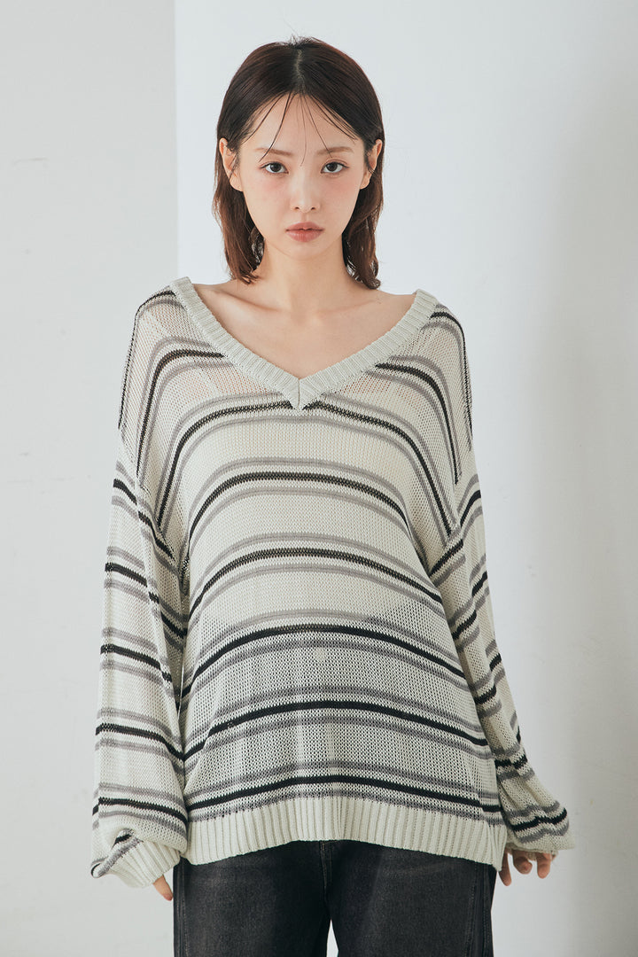 [SET]綿タッチVネックボーダートップス+ウォッシャブルエコレザータックパンツ(2set)