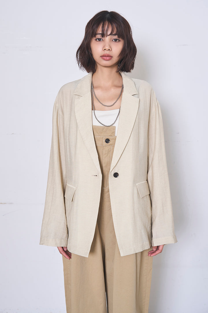 [SET]リネンブレンドテーラードシアージャケット+綿ツイルアシメサロペット(2set)