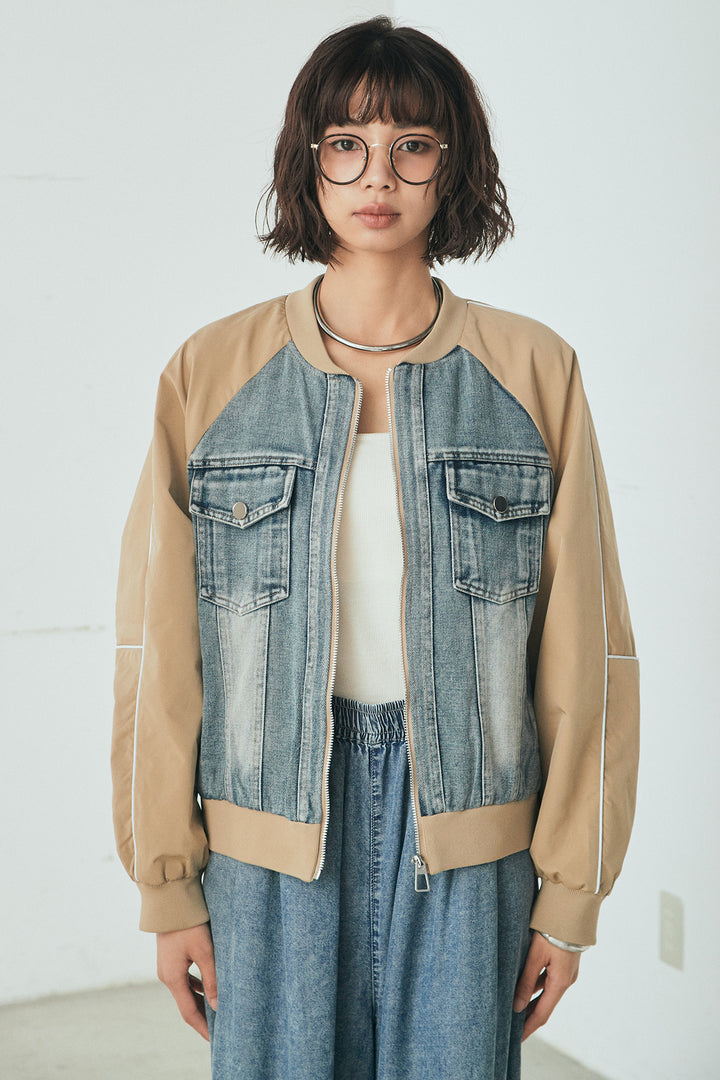 [SET]ナイロンデニムドッキングブルゾン+テンセルデニムイージーワイドパンツ(2set)