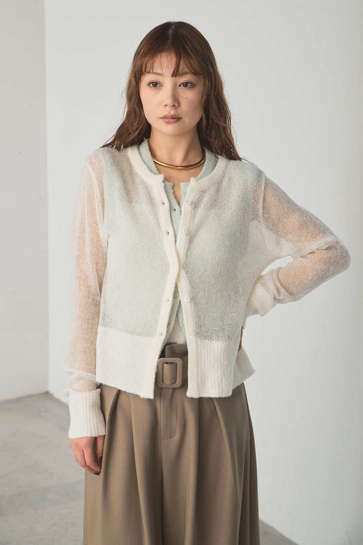 [SET]モヘア透かし編みレイヤードアンサンブルセット+ベルト付きツータックワイドパンツ(2set)