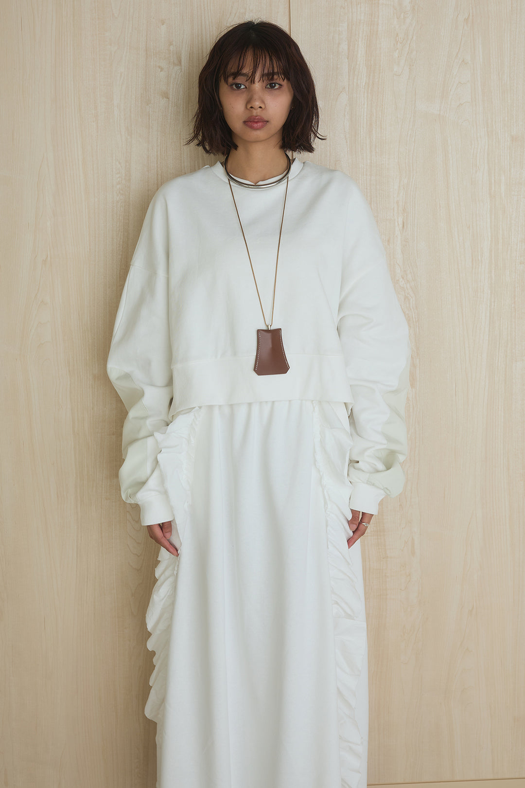 [SET]アームパッチスウェットプルオーバー+ビッグフリルスウェットロングスカート(2set)