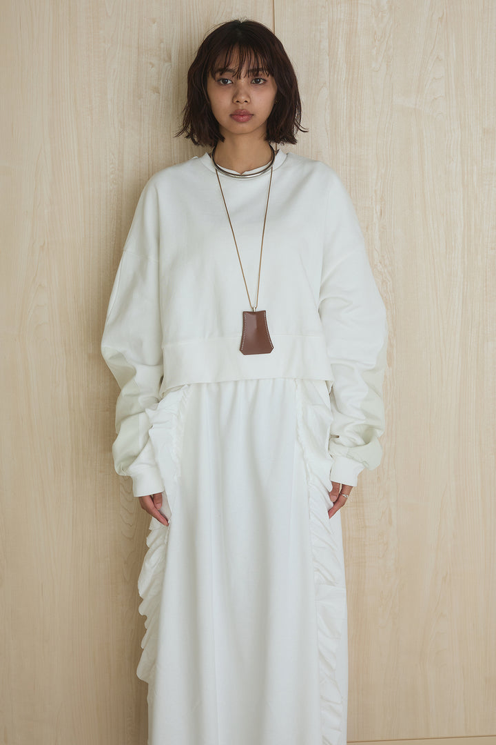 [SET]アームパッチスウェットプルオーバー+ビッグフリルスウェットロングスカート(2set)