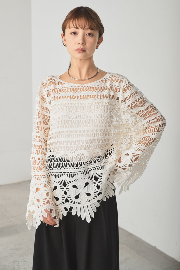 [SET]裾デザインメッシュプルオーバー+ベルト付きツータックワイドパンツ(2set)