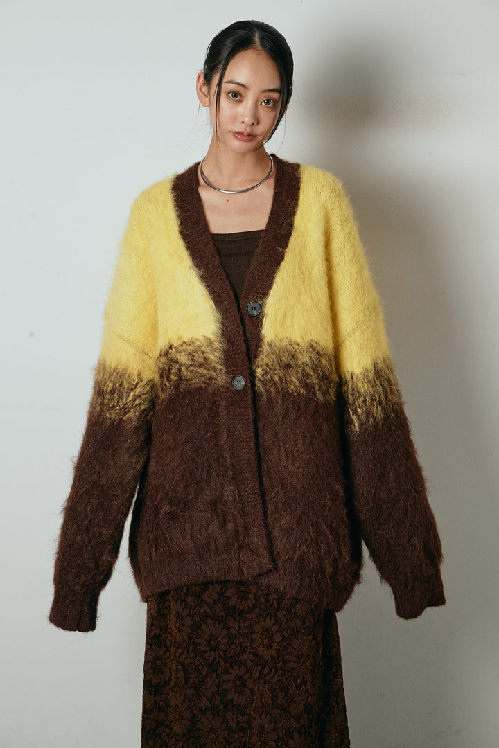 [SET]起毛グラデーションニットカーディガン+花柄刺繍ベロアフレアスカート(2set)