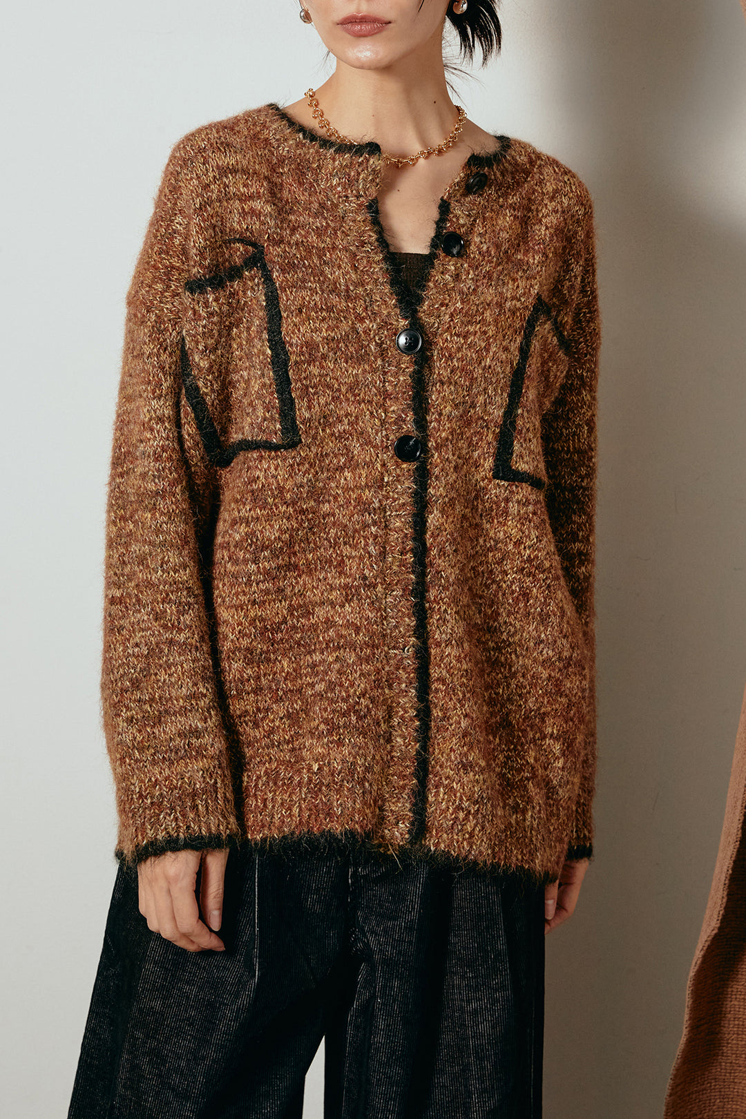 [SET]ミックスニットポケットカーディガン+ノースリーブニットロングワンピース(2set)